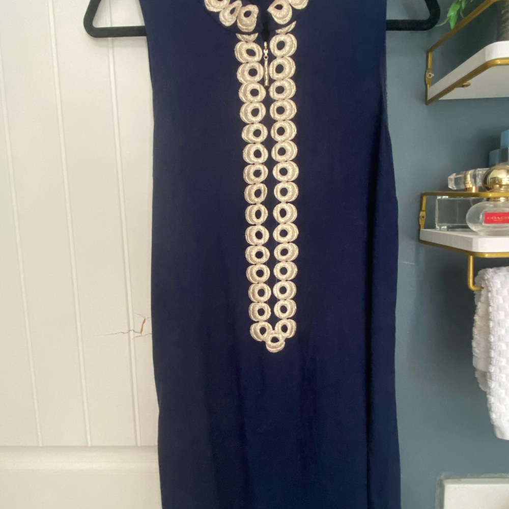 Lilly Pulitzer Navy Maxi Dress with Gold Embellishments